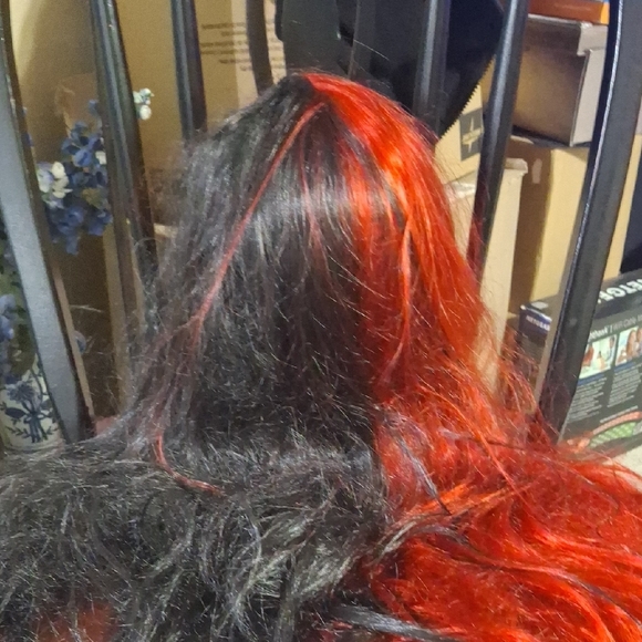 Two-Tone Red and Black Wig - Picture 2 of 2